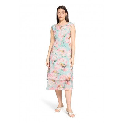 Betty Barclay - 1843 1844 Half lang gebloemd stretch kleed pastel groen roze.